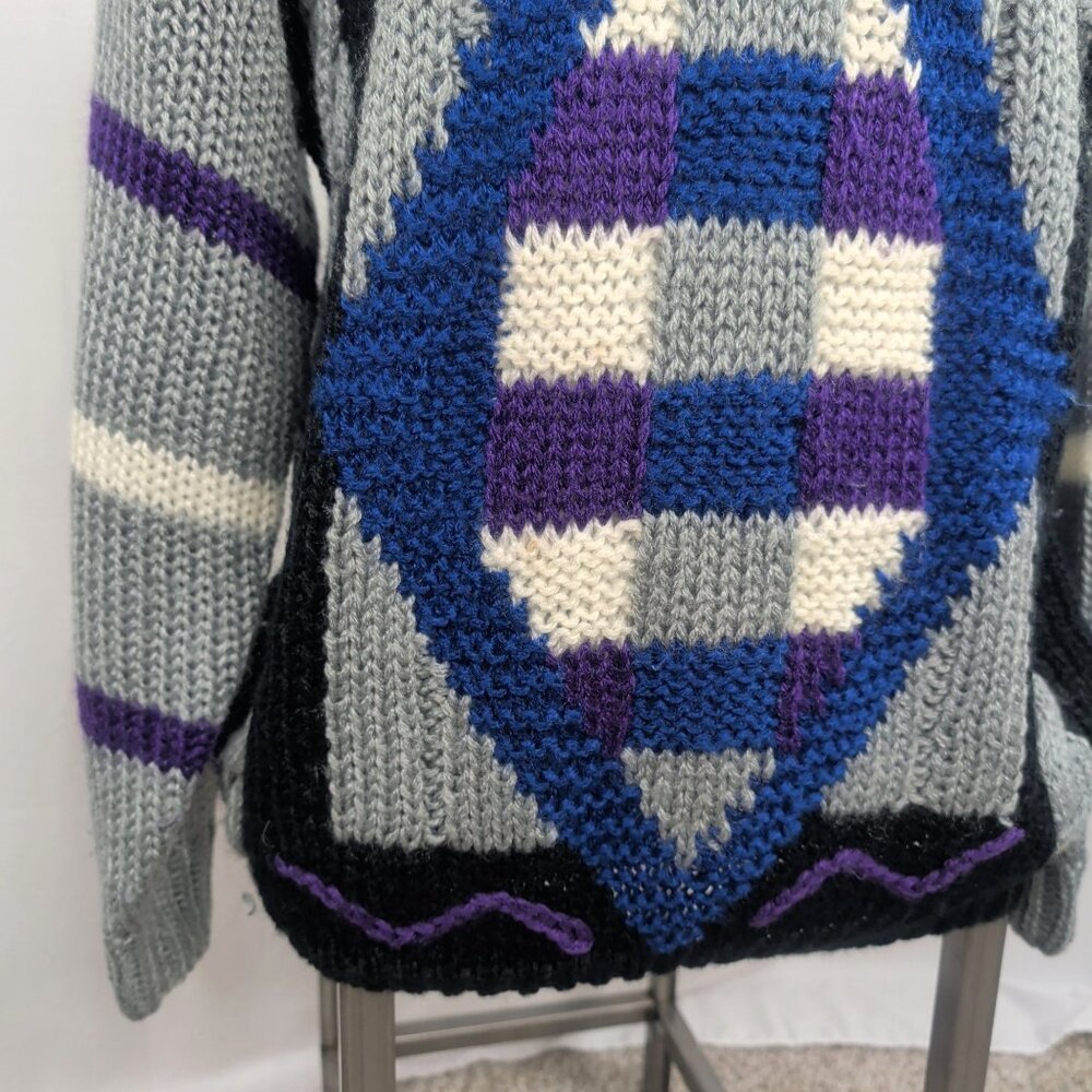 Vintage 80s Pierre Cardin Sweater Medium Black Geometric - Picture 3 of 8